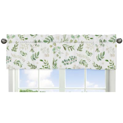 Floral Leaf Collection Window Curtain Valance - Green and White Boho Watercolor Botanical Woodland Tropical Garden