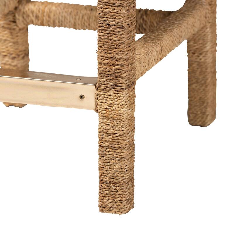 Anfield Modern Bohemian Natural Seagrass and Mahogany Wood Counter Stool