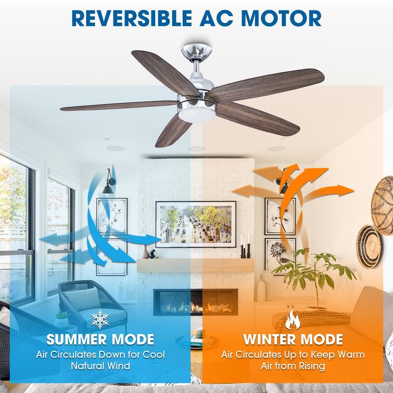 52-inch Chrome Modern Reversible LED Ceiling Fan with Light and Remote - 52 in. D x 52 in. W x 14.6 in. H