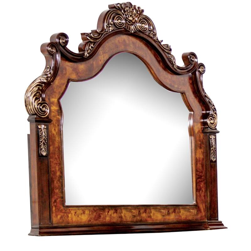 Iliana Dresser Mirror, Beveled Glass, Ornate Oak and Dark Cherry Brown, 48x54 - Cherry Brown, Oak Brown, Gold
