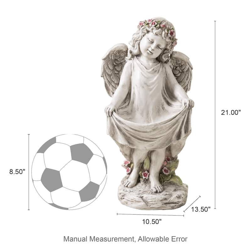 Glitzhome Vintage MgO Angel Distressed Garden Statue Sculpture with a Birdfeeder