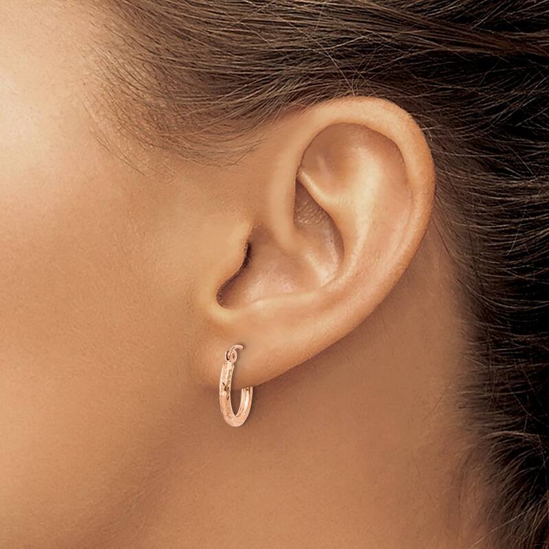 Curata 14k Rose Gold Lightweight Sparkle Cut Hoop Earrings - 13x13mm