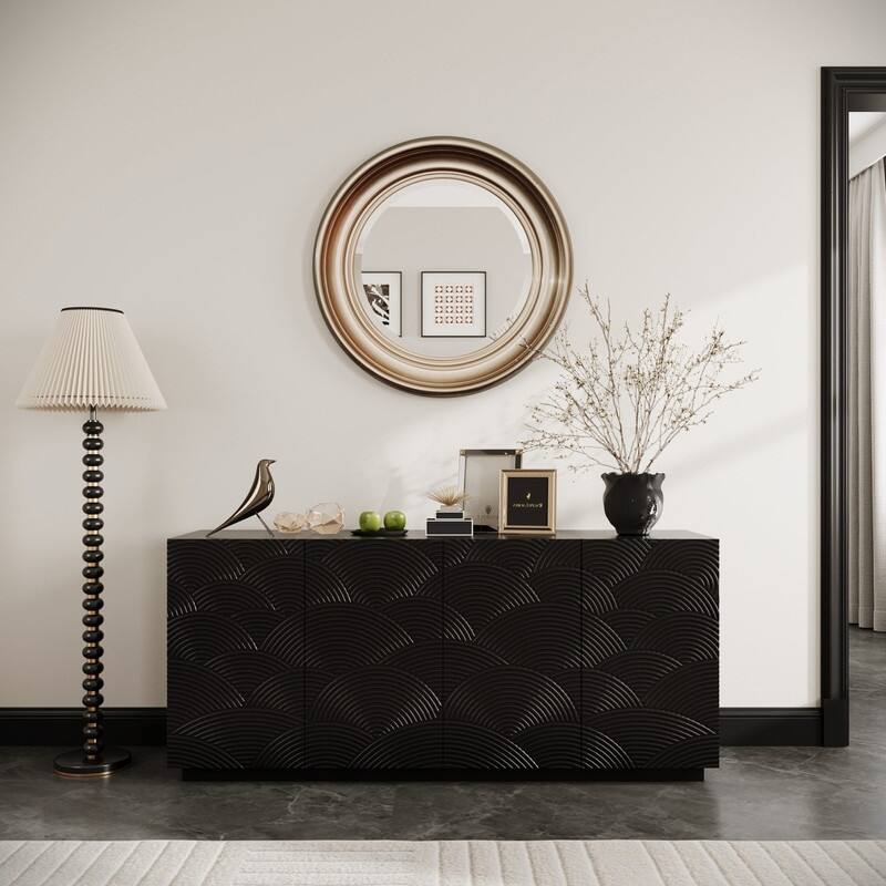 Modern 60" Sideboard Buffet Cabinet with 4 Doors for Stylish Home Organization and Elegant Storage - Black