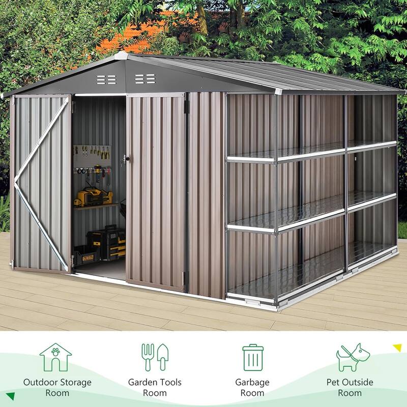 AECOJOYOutdoor Metal Storage Shed with Rack Utility Shed w/ Shelves