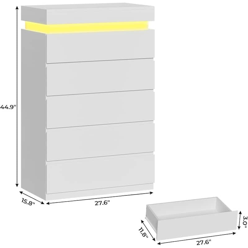 Bedroom Dresser Drawers with LED Light Power Outlet Chest of Drawer