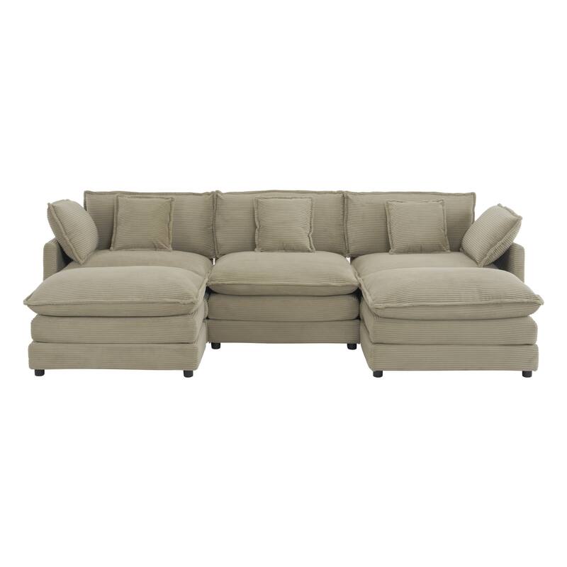 Contemporary Modular Sectional Sofa with Deep Seats and Movable Ottomans and Storage Pockets for Small Living Spaces