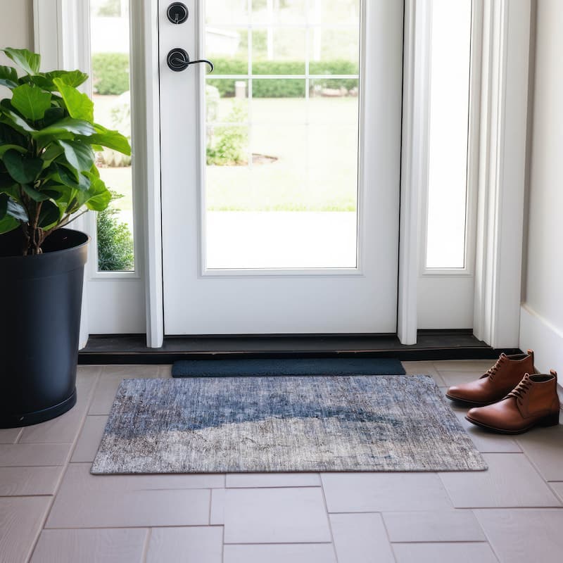 Machine Washable Indoor/ Outdoor Chantille Modern Impressions Rug - Blue - 1'8" x 2'6"