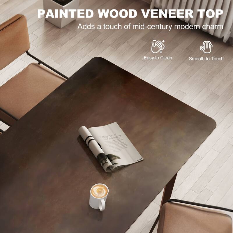 Modern Dining Table for 4, Kitchen Table Meeting Table with Wood Frame, Easy-Clean Office Table, Easy Assembly