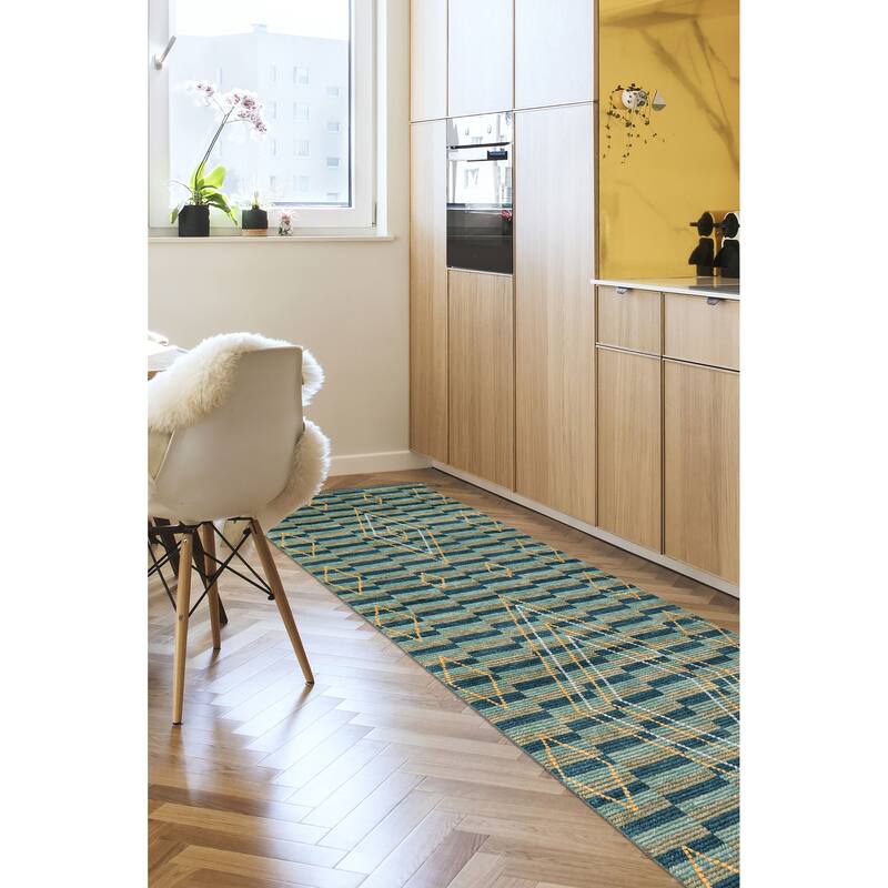 ECARPETGALLERY Hand-knotted Pak Finest Marrakesh Teal Wool Rug - 4'2 x 12'4