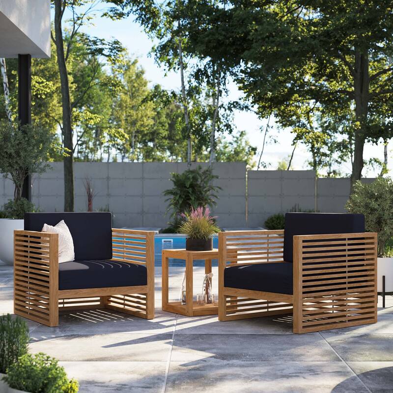 Carlsbad 3-Piece Teak Wood Outdoor Patio Outdoor Patio Set - Natural Navy