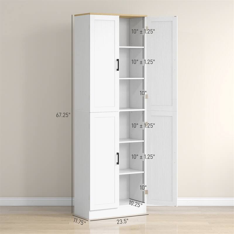 67" Freestanding Kitchen Pantry,4-Door Storage Cabinet Organizer