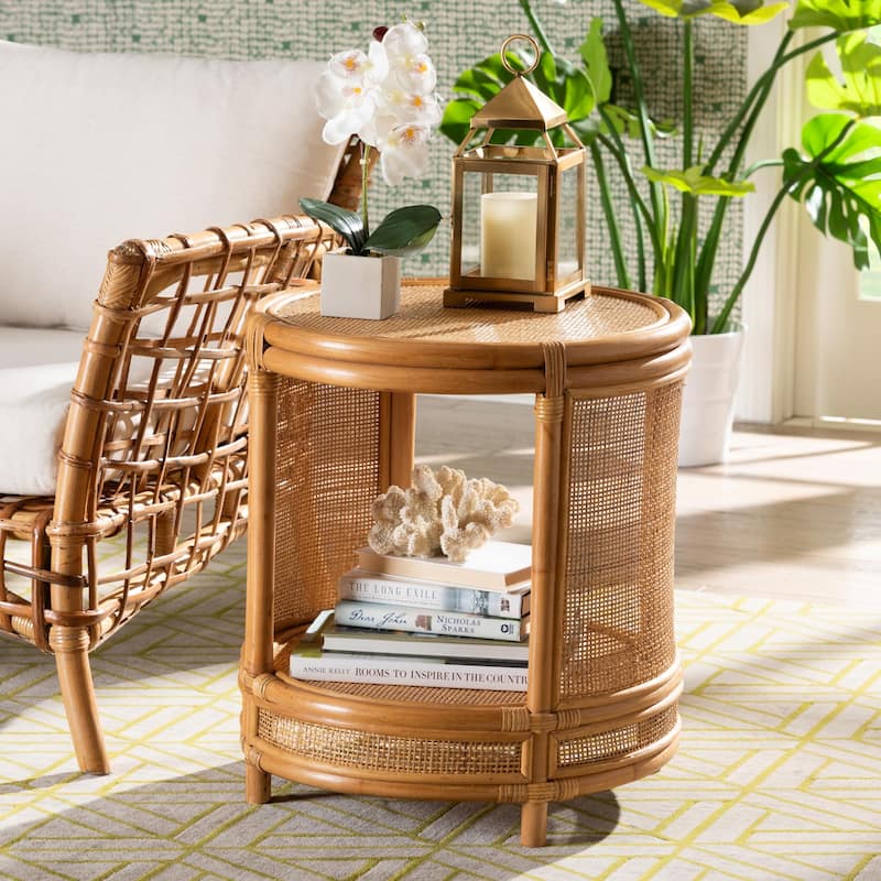 bali & pari Louis Modern Bohemian Natural Brown Rattan End Table