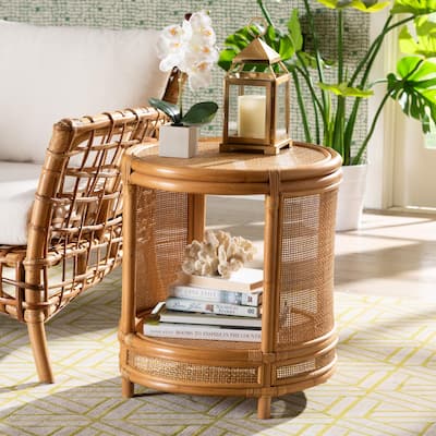 bali & pari Louis Modern Bohemian Natural Brown Rattan End Table