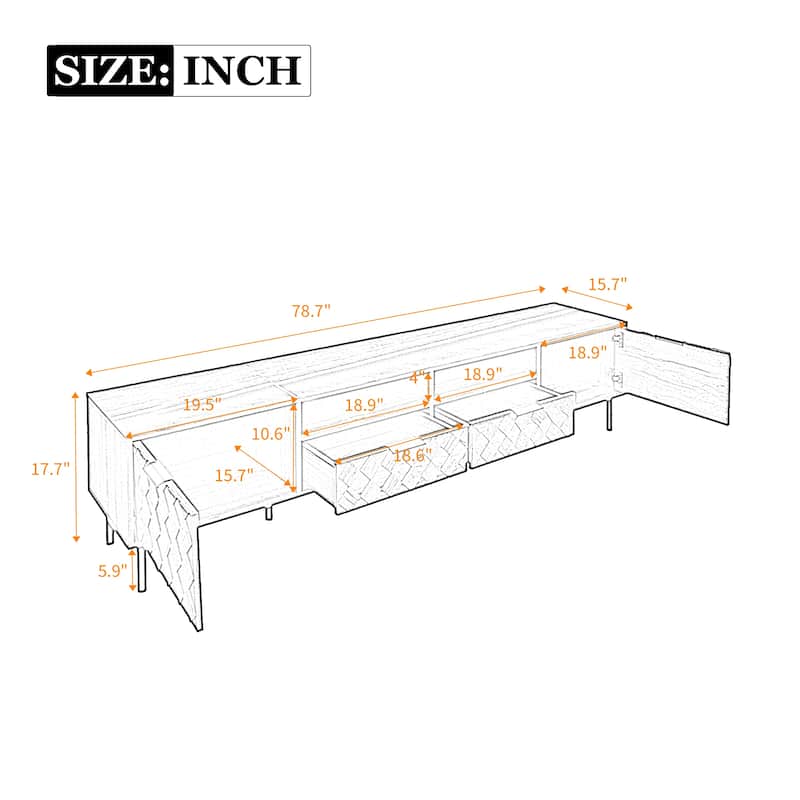 Roomfitters 78 Inch Modern TV Stand for TVs up to 85 Inch, Media Console with Soft-Closing Hinges & Sturdy Iron Legs, Walnut