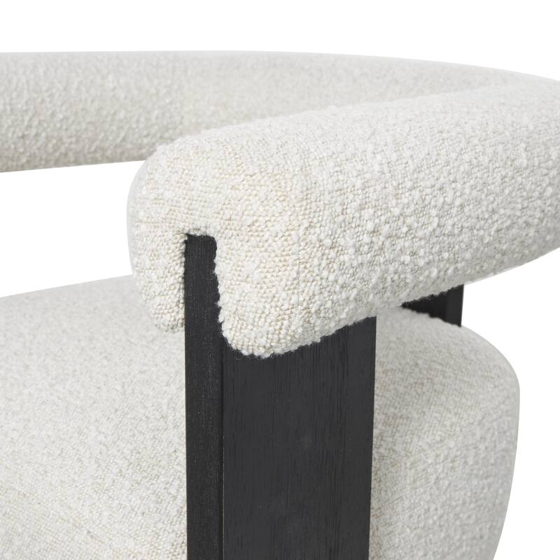Cream Polyester Curved Back Mid Century Modern Round Boucle Living Room Accent Chair with Brown, Light Brown or Black Wood Frame