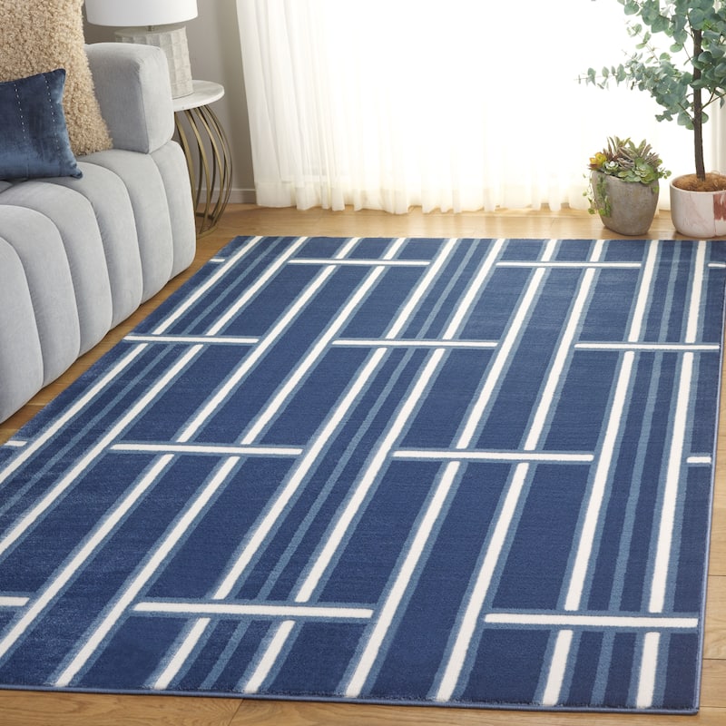 SAFAVIEH Groove Ageeth Modern Checkered Rug - 9' x 12' - Blue/Ivory
