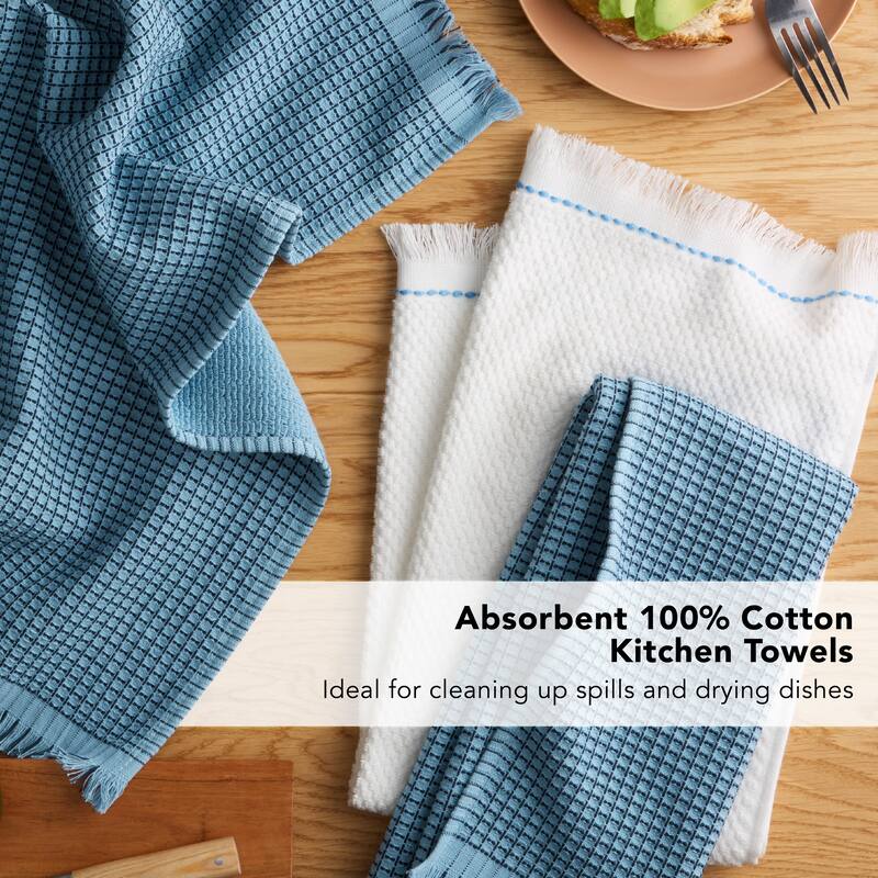 KITCHENAID Gourmet Series Gridlines Kitchen Towels 3-Pack Set, 100% Cotton Absorbent - 18"x28"