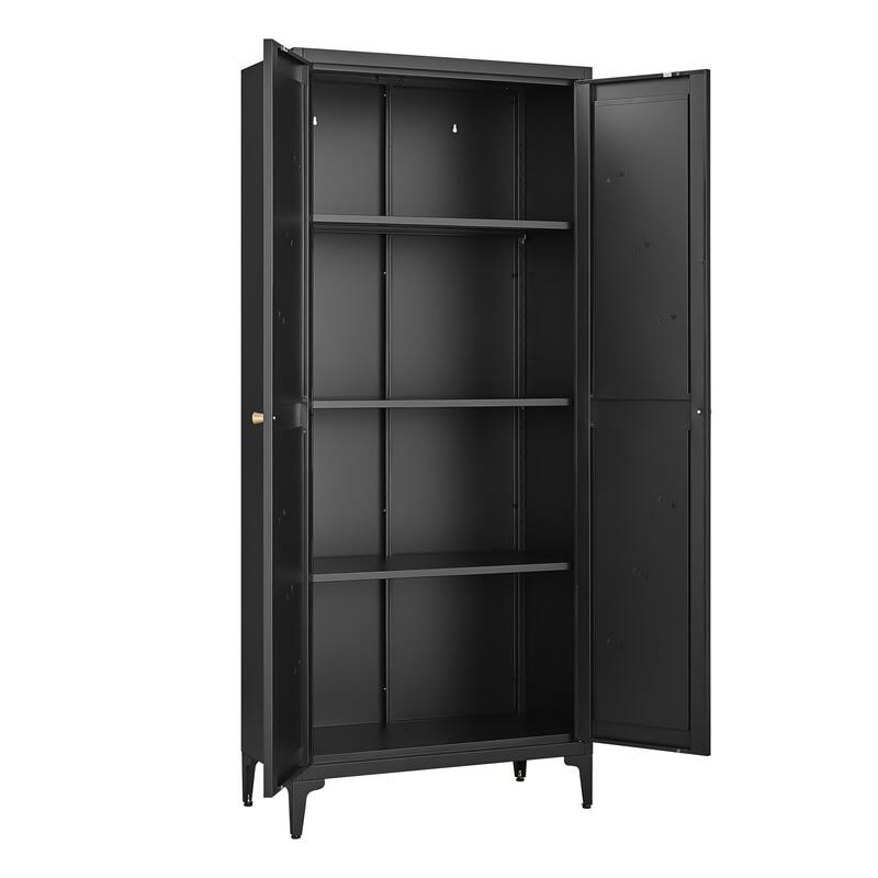 2 Doors Metal Storage Cabinet Kitchen Pantry Cabinet With Adjustable Shelves Tall Steel Cabinet Locker