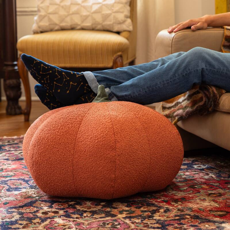 Pumpkin Fall Harvest Textured Pouf Ottoman - 24" - Orange