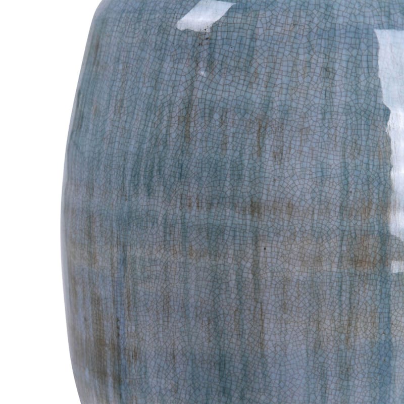 Coastal Style Crackle Glaze Table Lamp with White Drum Shade - 30.5" - Aqua Blue