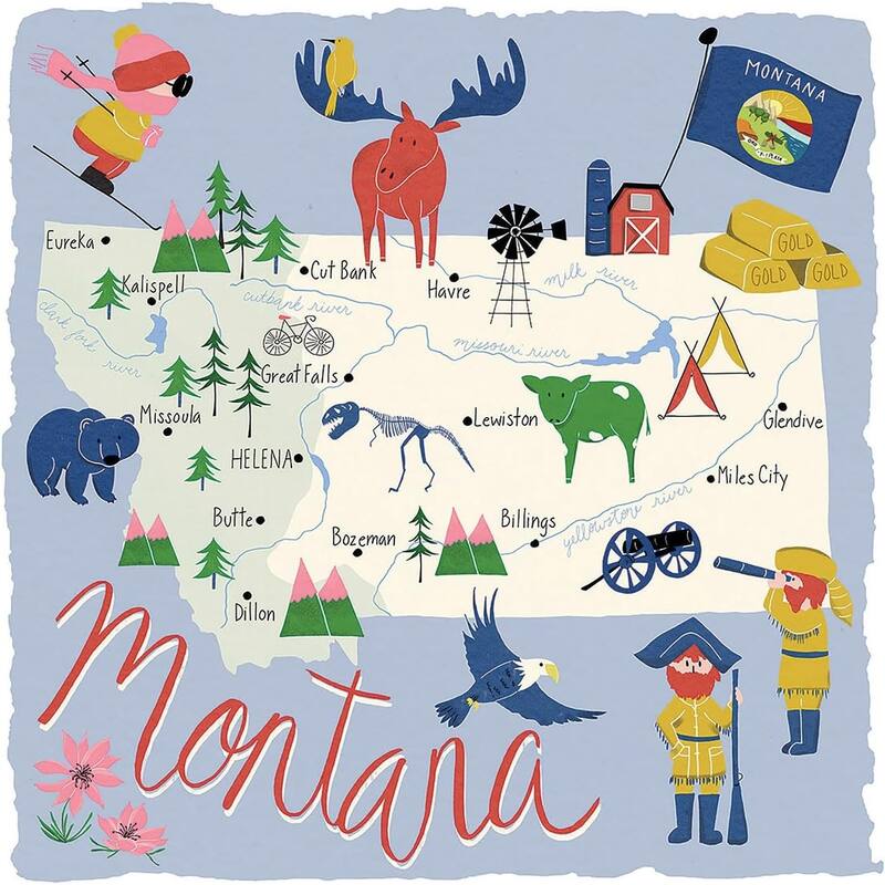 Montana Home 4-Pack Absorbent Stone Coasters with Protective Cork Backing 4" Square Made in The USA Artistic Easily Wipes Clean - Multi