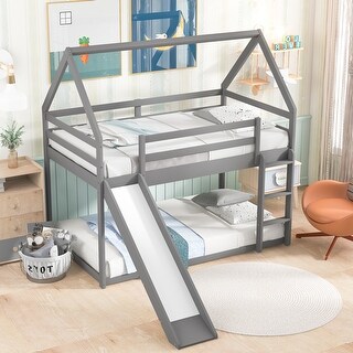 Twin over Twin Bunk Bed with Convertible Slide and Ladder - Gray