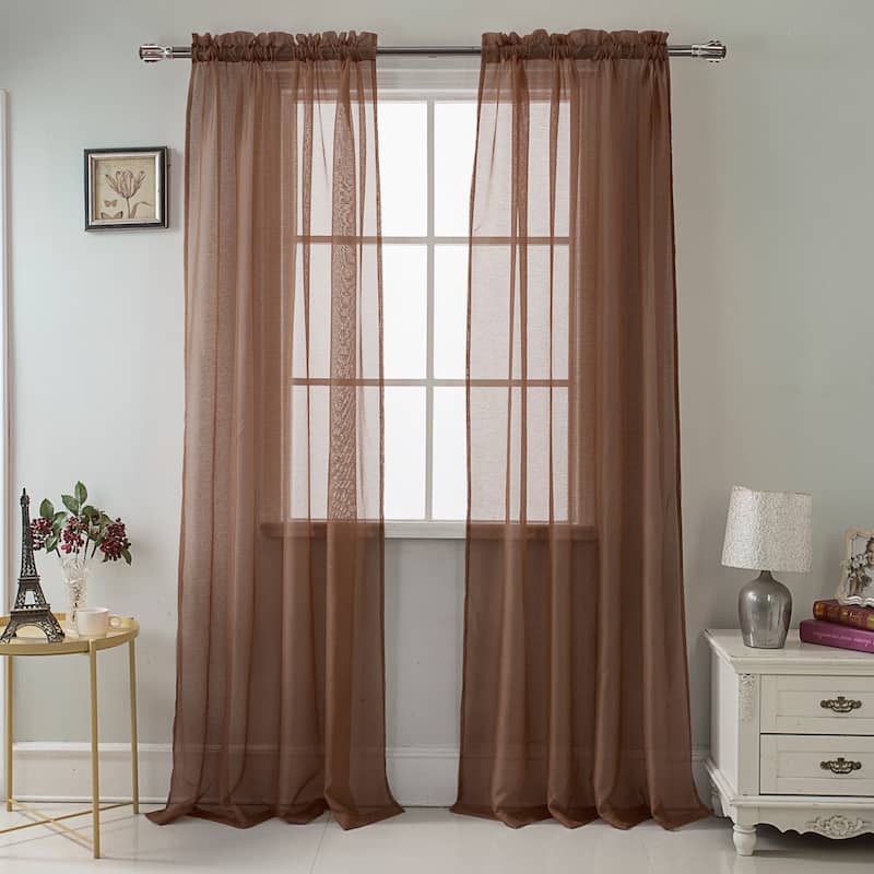 RT Designer Collection Celine Sheer 84 or 90-inch Rod Pocket Curtain Panel - 54" x 90" - Chocolate