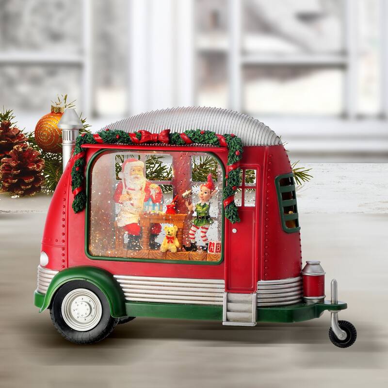 11" LED Battery Operated Timer Santa Toy Trailer Water Globe Usb