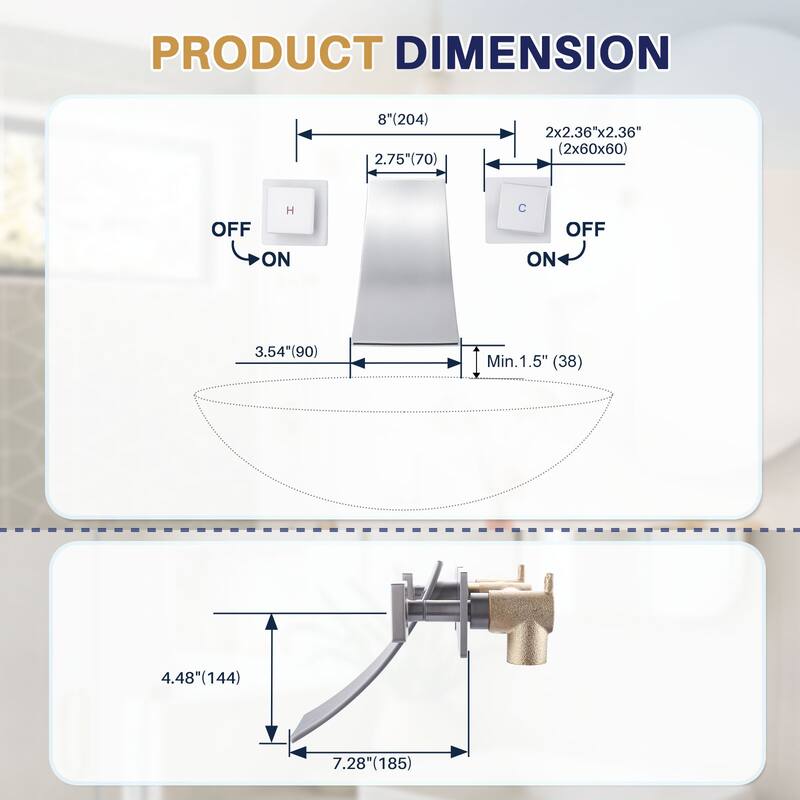 WOWOW Double Handle Wall Mounted WaterFall Bathroom Faucet