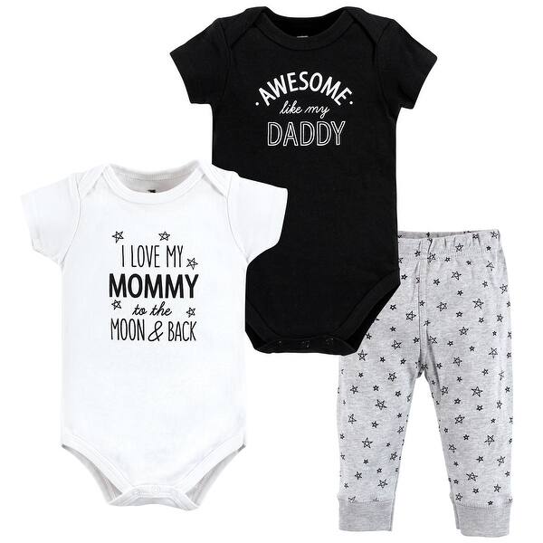 slide 1 of 1, Hudson Baby Unisex Baby Cotton Bodysuit and Pant Set, Mom Dad Moon And Back 0-3 Months - Mom Dad Moon And Back