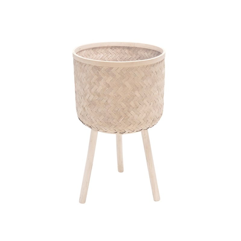Sagebrook Home Neutral Boho Wicker Planter Stand Set, Versatile Indoor Garden Decor