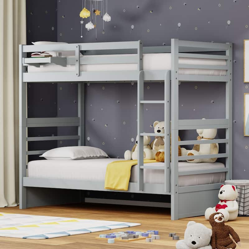 Plana Wood Bunk Bed and Hanging Nightstand - Grey - Twin