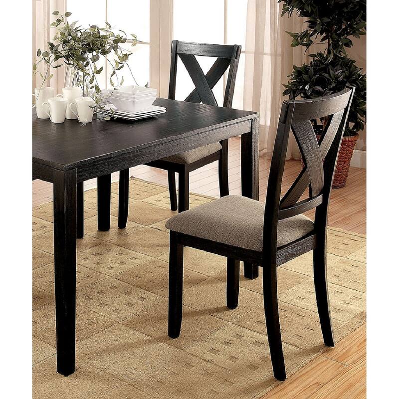 Brushed Solid wood 5pc Dining Set Table And 4x Chairs Fabric Cushions Seats X-Cross Back Design Chairs Dining Room