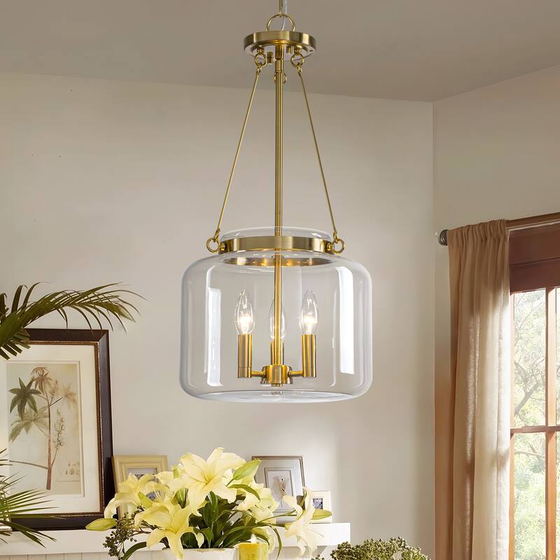 Starsky 3-Light Lantern Drum Chandelier with Thick Clear Glass Shade
