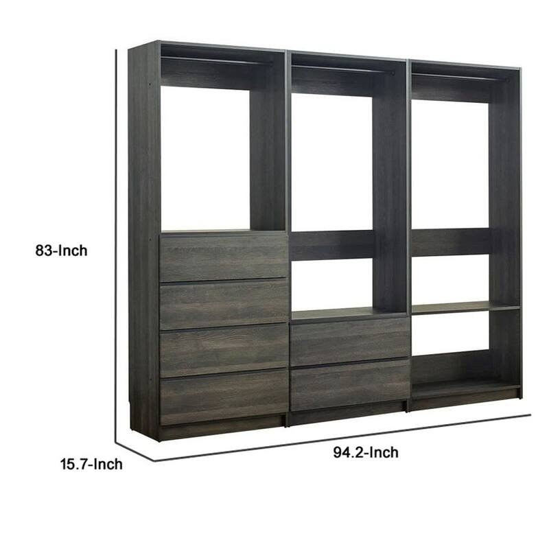 Dee Walk In Closet, Modular Freestanding Storage 4 Shelf 3 Rods, Black