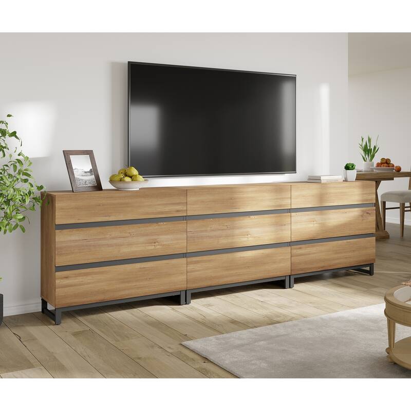 WAMPAT Modern TV Stand with Drawers and Metal Base