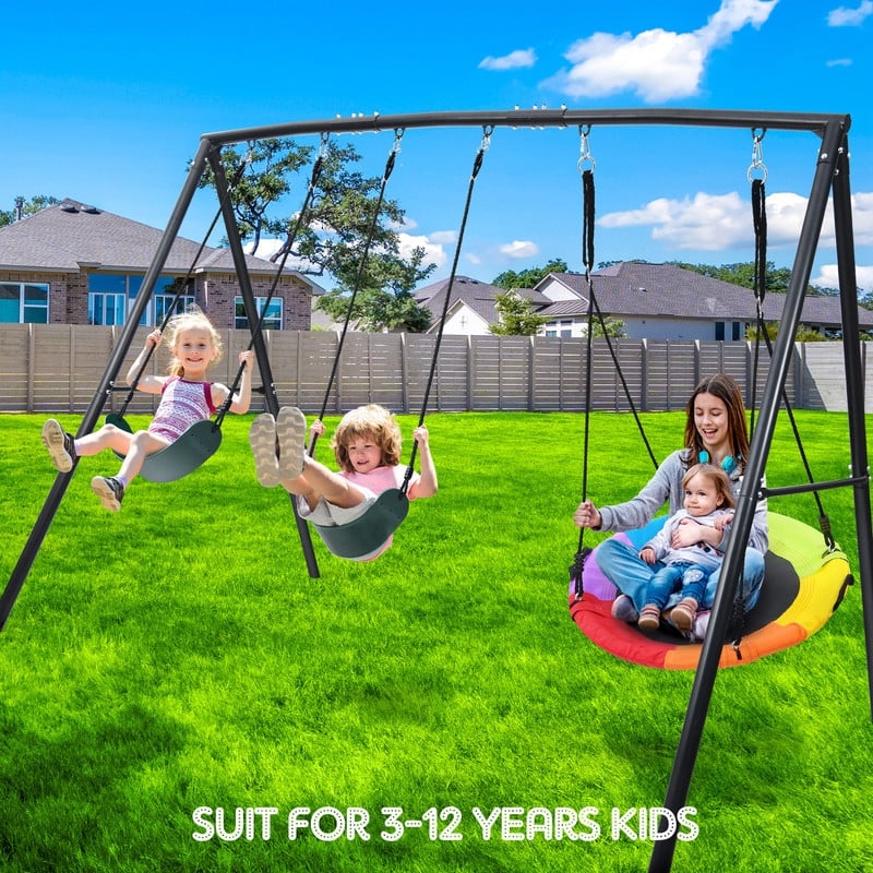 Hapfan 500lb Heavy Duty Metal Swing Sets for Backyard with 3 Swings