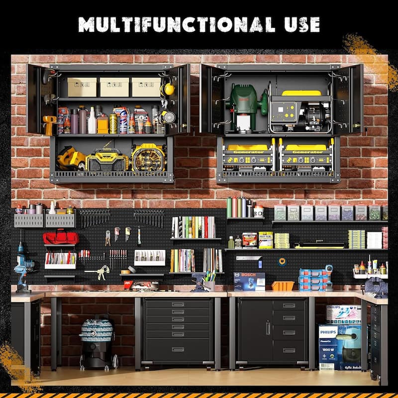 32" W x 31" H Metal Garage Hanging Storage Wall Mounted Cabinet with Adjustable Shelves