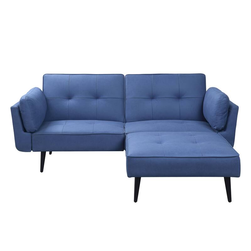 Blue Fabric Adjustable Sofa & Ottoman, 2 Pillows, 300lbs Capacity
