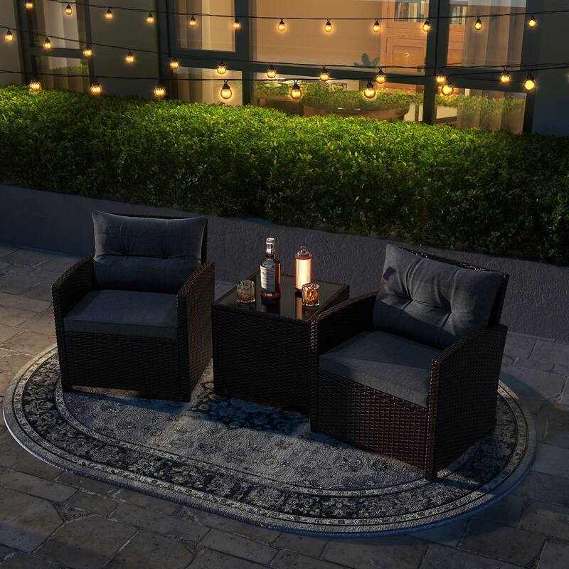 Costway 3PCS Patio Rattan Furniture Set Cushioned Conversation Set - See Details
