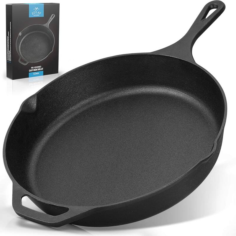 Zulay Kitchen Pre-Seasoned Cast Iron Skillet 12 Inch - Black