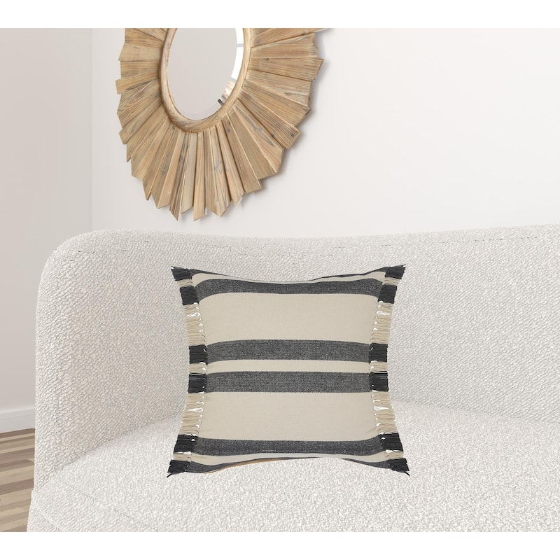 HomeRoots 20" X 20" Gray And White 100% Cotton Striped Zippered Pillow