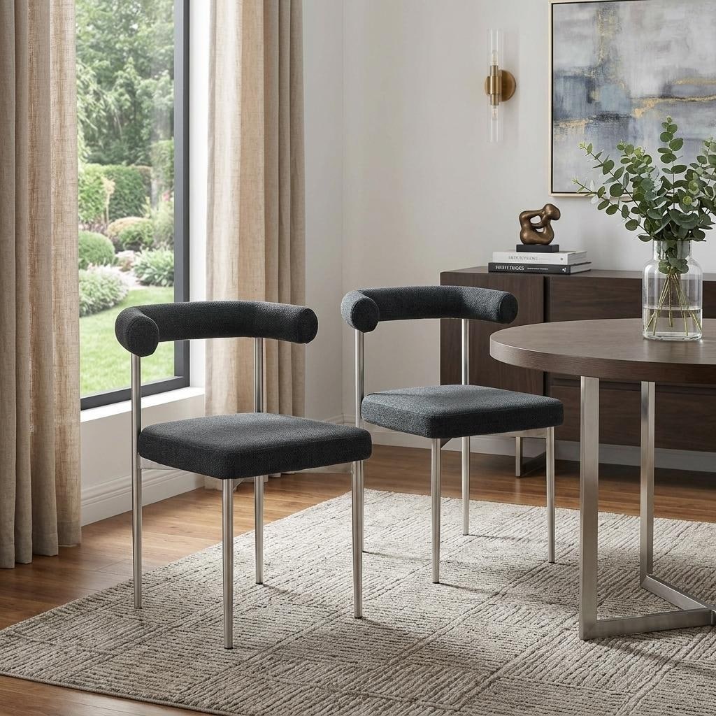 HomeRoots Set of Two Gray And Silver Upholstered Polyester Open Back Dining Side Chairs - 23.50 in. x 30.50 in. x 20.50 in.