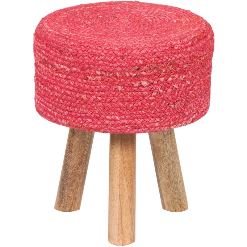 HERAT ORIENTAL Handmade Kilim Upholstered Round Stool - Hot Pink