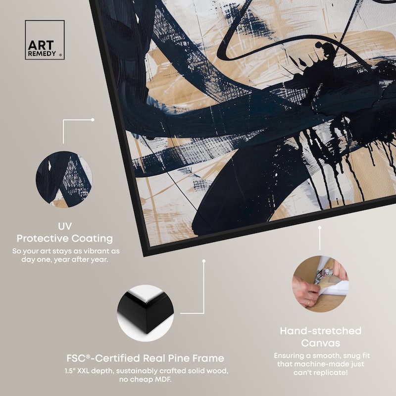 Art Remedy Flowing Framed Abstract Shapes 1 Piece Canvas Wall Art