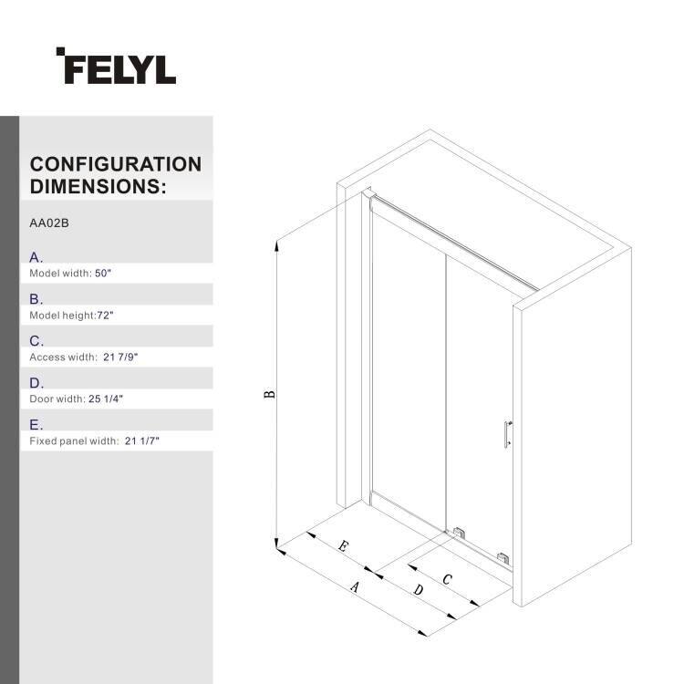 FELYL 72" H Single Sliding Framed Shower Door with Heat Soaking Process and Protective Coating Clear Glass
