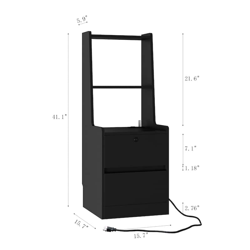 Nightstands with Charging Station,Night Light,Bookshelf (Set of 2)