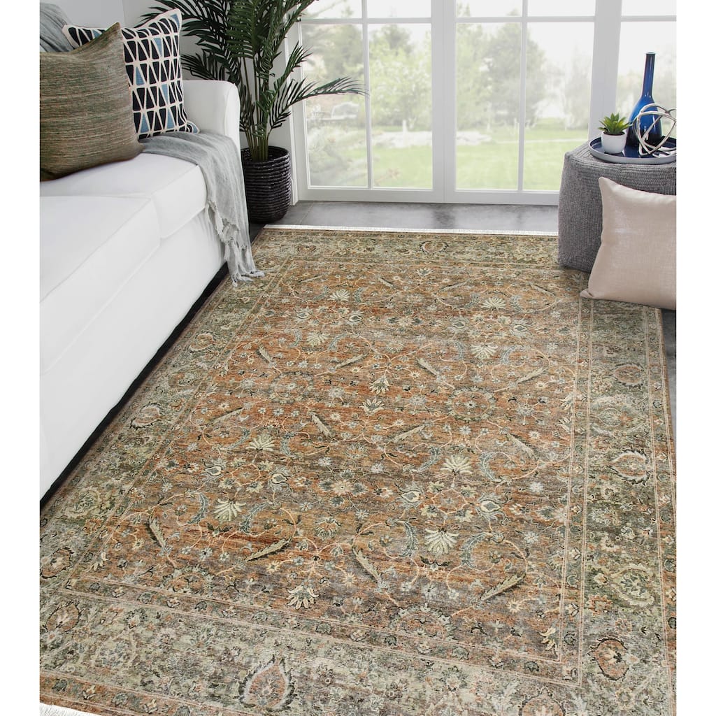 Milano Brenda Traditional Bordered Hand-Knotted Area Rug