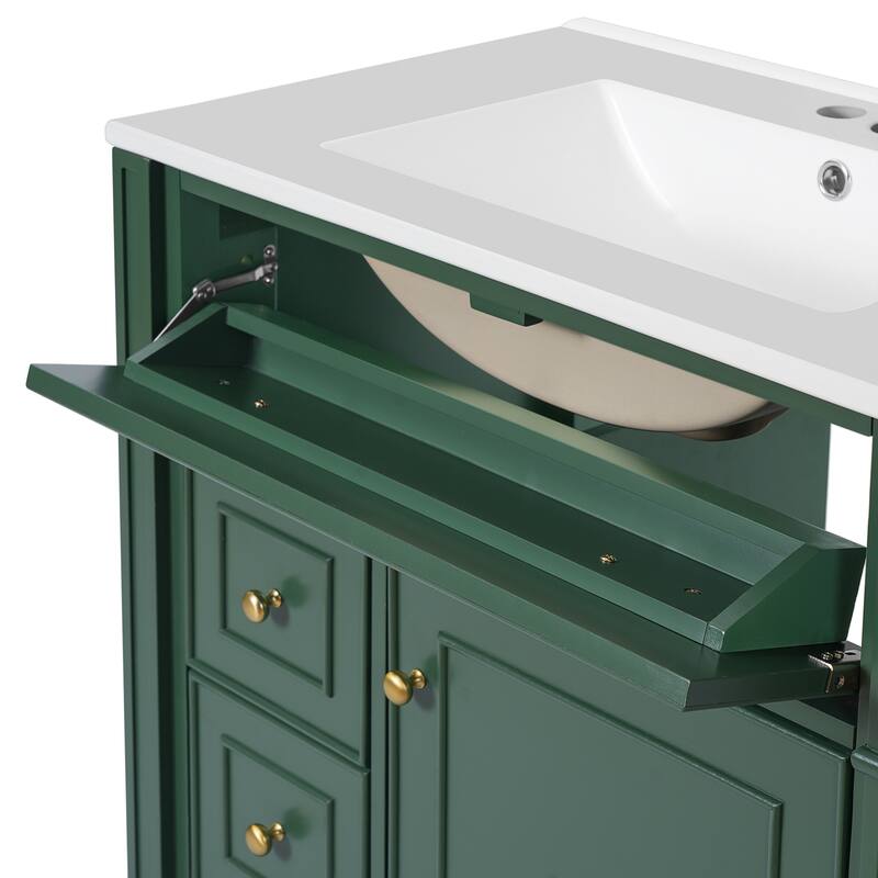 30 Inch Bathroom Vanity with Ceramic Sink, Bathroom Cabinet Integrated Ceramic Basin