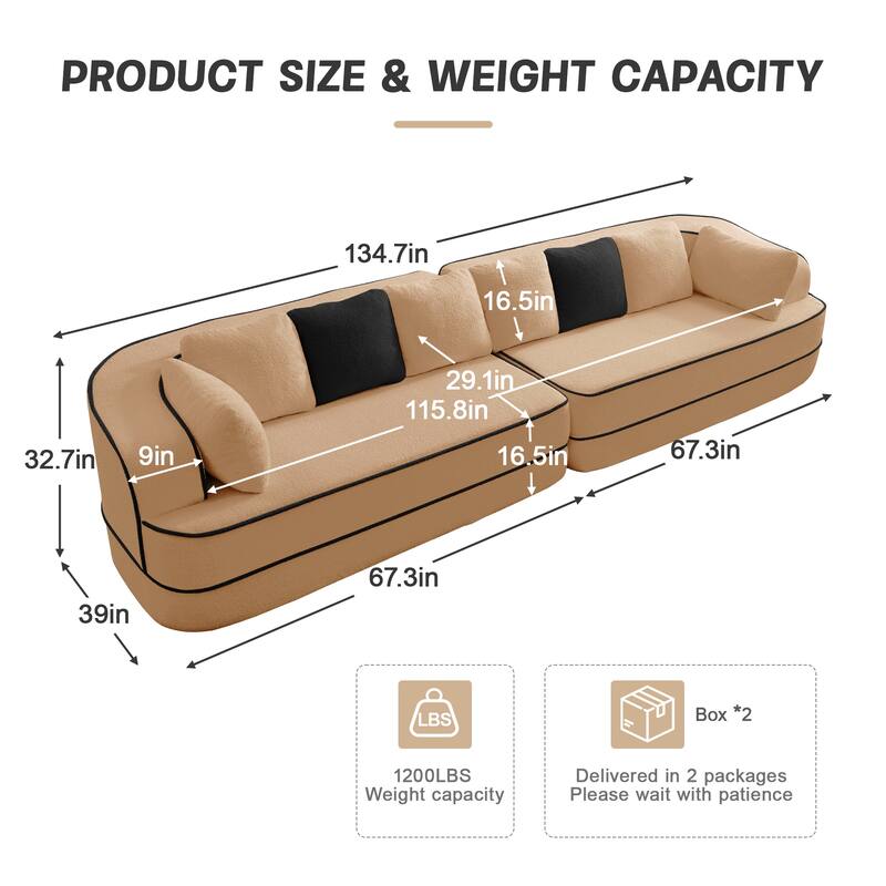 4-Seat Teddy Fabric No Assembly 32D High Density Sponge Boneless Sofa